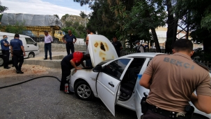 Dinar'da Duran Otomobil Alev Aldı