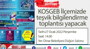 KOSGEB Teşvikleri hakkında bilgilendirme toplantısı yapılacak