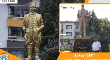 Dinar Belediyesi Atatürk Büstünü Yeniledi