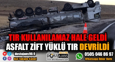 DİNAR'DA ASFALT ZİFT YÜKLÜ TIR DEVRİLDİ