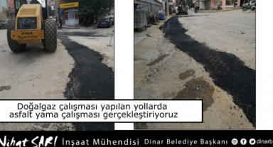 İlçemizde doğalgaz çalışması yapılan yollara belediyemiz asfalt yaması yapıyor