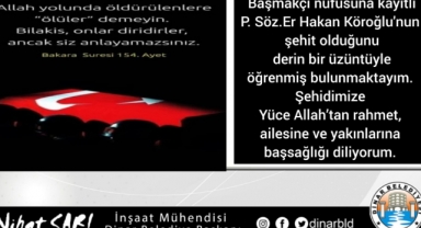 Belediye Başkanımız Nihat Sarı’dan Şehidimiz için Başsağlığı Mesajı