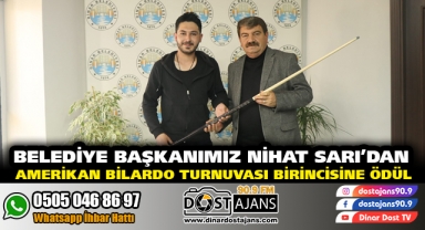 Belediye Başkanımız Nihat Sarı’dan Amerikan Bilardo Turnuvası birincisine ödül