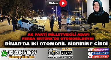 Dinar'da Trafik Kazası: İki Otomobil Birbirine Girdi