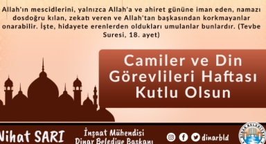 Belediye Başkanımız Nihat Sarı’dan Camiler ve Din Görevlileri Haftası Mesajı
